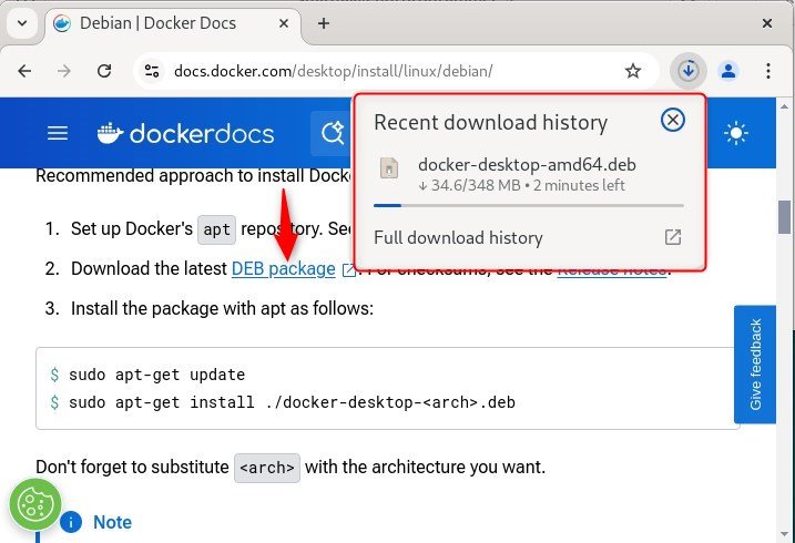 Downloading the Docker's deb file