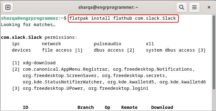 Installing slack using flatpak