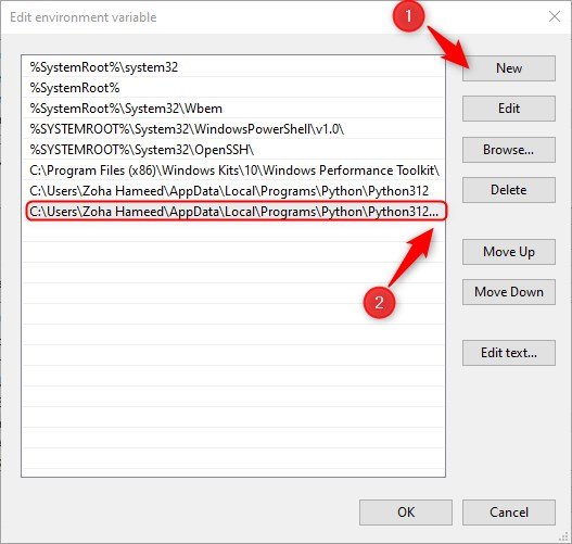 adding python312 Scripts path in system variables