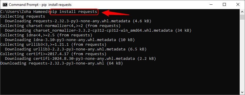 installing requests package using pip