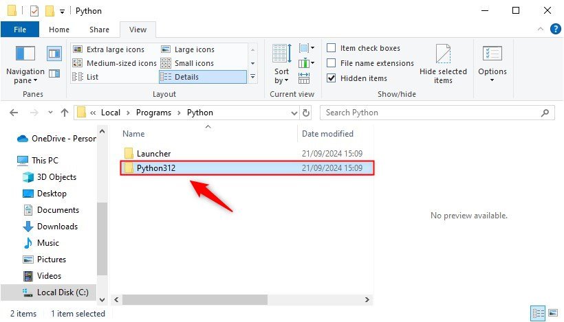 opening python312 folder