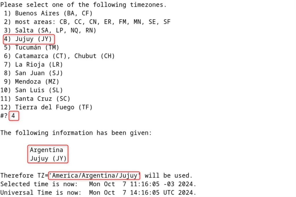 Verify Timezone on Debian 12 using tzslect