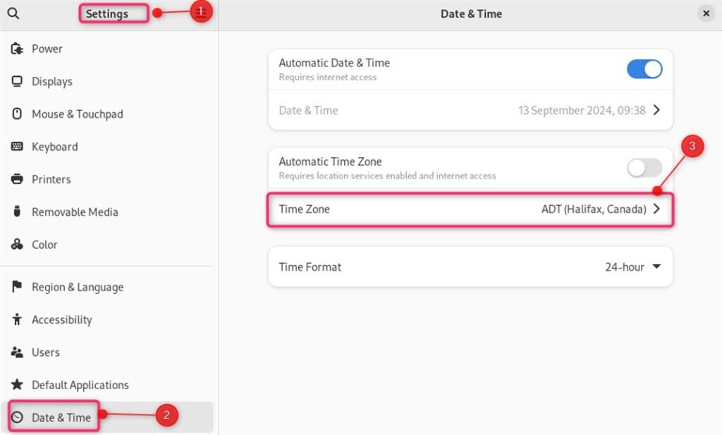 configure Timezone on Debian 12 using Date & Time Settings