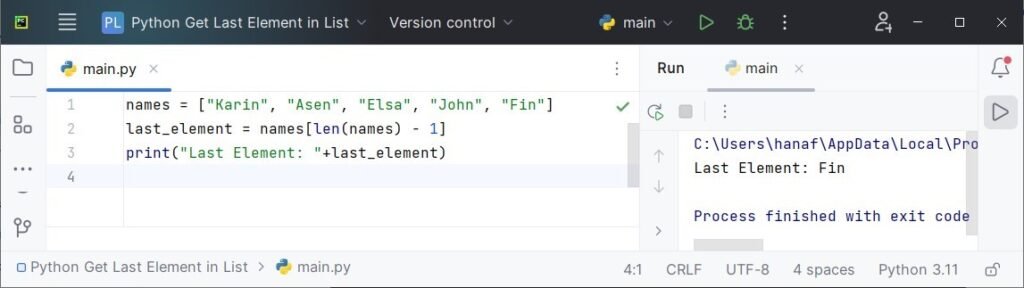 getting the last element in a list in python using len function