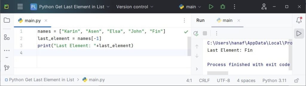 getting the last element in a list python using negative indexing