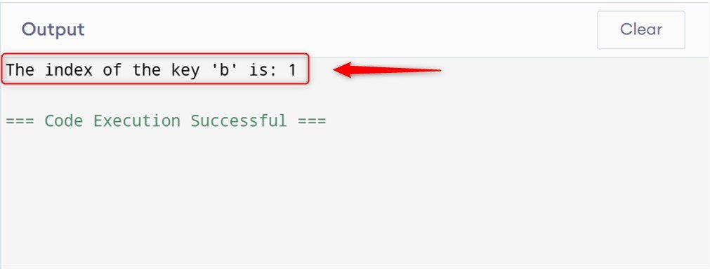 Get the Index of Key in Python Dictionary using next() function