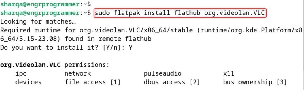 Install vlc using flatpak