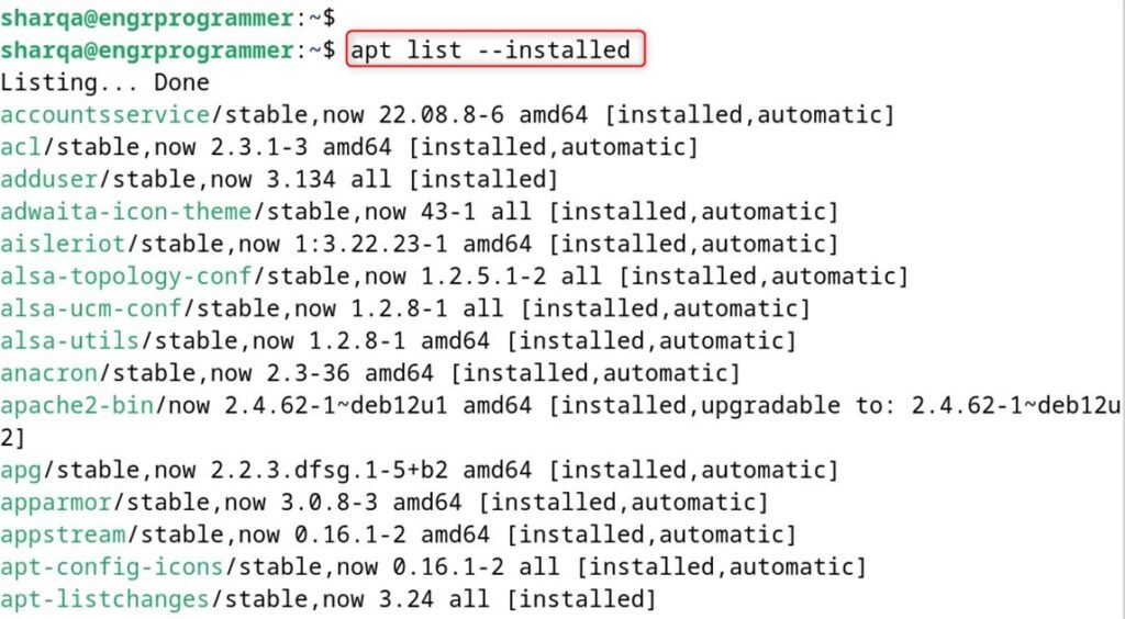 List Installed Packages on Debian 12 using apt