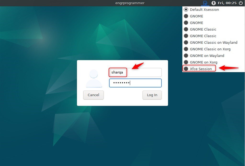 Log In to Xfce