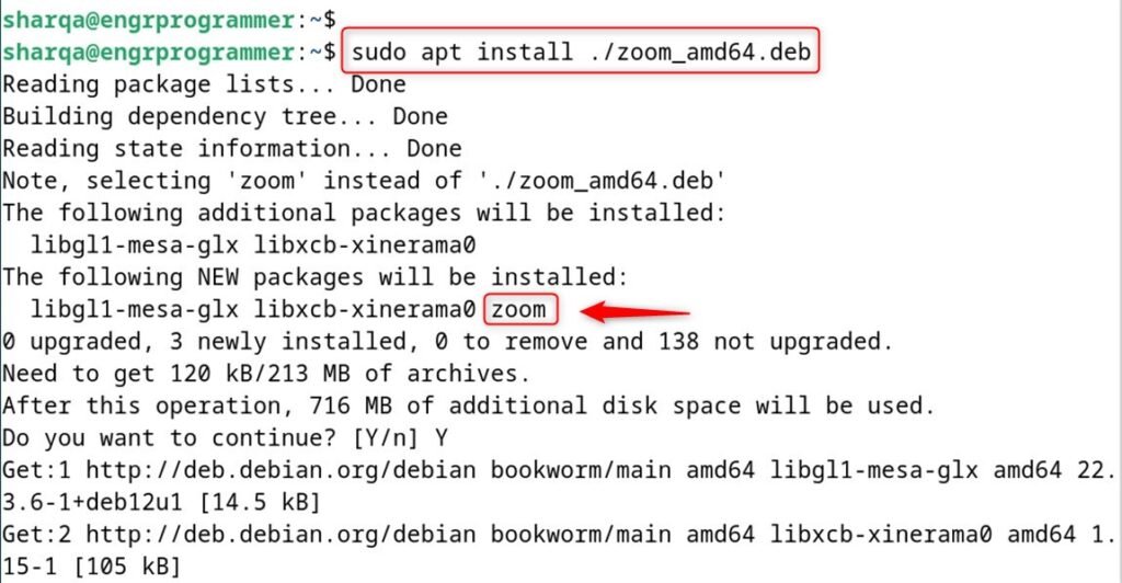 install zoom on debian 12