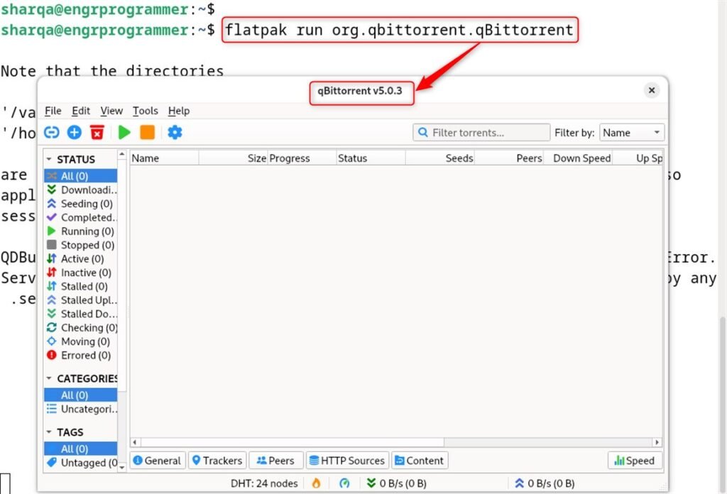 launch qbittorrent on debian 12 via flatpak